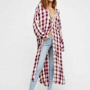 Free People | Beautiful Embroidered Boho Button-Down Shirt Dress Kaftan Sz Small